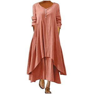 Womens Dresses 0413a201 FunAloe Summer Dresses Women's Cotton Linen Dress 3/4 Sleeve High Low Layerd Maxi Casual Plus Size Tunic Dress with Pockets Flowy Long Beach Dresses Plus Size Sun Dresses VacatiSales Clearance