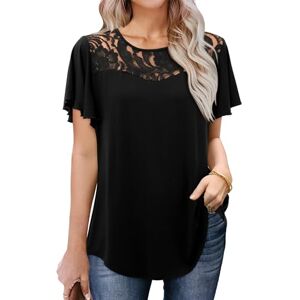 Beluring Summer Tops for Women Short Sleeve T Shirt Loose Tshirt Casual Blouses, Black Size 12-14