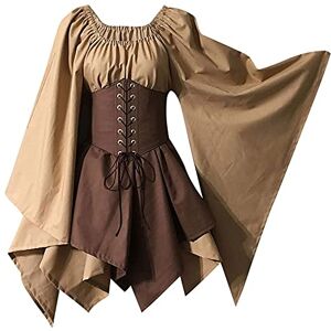 Yu Liao Womens Renaissance Medieval Gothic Costume Flare Sleeve Corset dress Elven Archer Victorian Skirt Irish Over Gown Overskirt