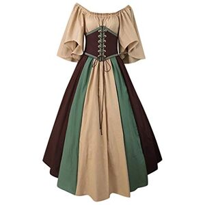 BUKINIE Womens Medieval Vintage Dresses Celtic Long Sleeve Maxi Dresses Renaissance Cosplay Dress Velvet Queen Dress Coffee