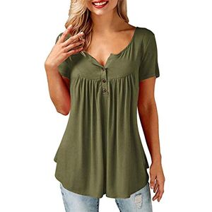 Florboom Women Tshirts Casual Short Sleeve V Neck Pleated Tunic Tops Blouse Army Green Size 22 24