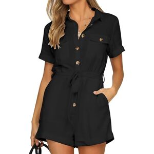 Vetinee Black Rompers for Women Overall Jumpsuit for Women Women Jumpsuits Summer Comfy Jumpsuits for Women Jumpsuit Shorts Black Woman Romper Size Large Fits UK Size 16 - UK Size 18