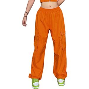 Geagodelia Straight Fit Cargo Trousers Women Baggy High Waist Y2K Parachute Pants Wide Leg Cargos 90s Fashion Aesthetic Casual Jogger Trousers (f-Orange, S)