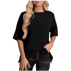 Ladies Tops Tee Shirts for Women Summer Crew Neck Plain Tops Elegant Shirt Short Sleeve Blouses Solid Color Tees Formal Business Work Office Blouse Split Hem Casual Top Night Out Shirts T-Shirt Black