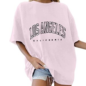 Hzmm Casual Short Sleeve T Shirt Los Angeles Tee Crewneck Tops Women's New Wide Ancient Trend Text Style T Shirt Plain Cotton Half Sleeve Summer Work Tops for Women Pink
