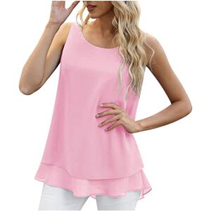 Haolei Vest Tops Women UK Sale Clearance Loose Fit Summer Chiffon Tops Sleeveless Tank Tops Solid Crew Neck Elegant Cami Shirt Flared Plain T Shirts Swing Tee Blouses Tunic Camisole Tank Top Plus Size Pink