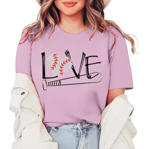 Deals Under 10 Pounds Angxiwan Summer Tops for Women UK Love Women's Letter Baseball Print Round Neck Short Sleeved T Shirt Top Summer Shirts for Women UK Womens Fitted T Shirt Pink