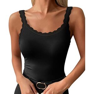 IQYU Women's Black Lace Undershirt Sleeveless Cotton Vests Sleeveless Scoop Neck Tank Top Elegant Lace Blouse Summer Wrap Blouse Soft Stretch Cami Camisole Tank Top, black, M