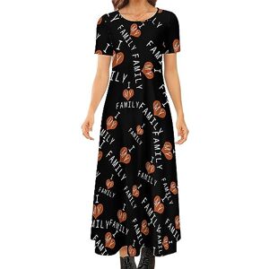 Songting I Love My Family Women's Summer Casual Short Sleeve Maxi Dress Crew Neck Printed Long Dresses S