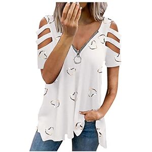 ClodeEU Womens Short Sleeve Tops Summer Hollowed Out Rhinestone V Neck Loose Solid T Shirts Zipper Tee Blouse Solid Color Pullover Tunic Tops, A_khaki, L