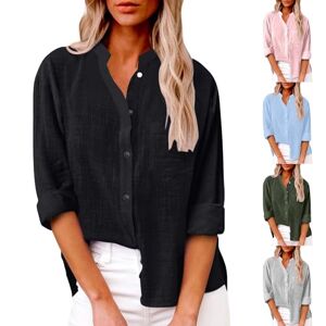 YIMMINNEE Summer Tops for Women UK, Black Tops for Women UK Ladies Plus Size Long Sleeveblouses & Shirts Cotton Linen Button Down Elegant T Shirts Y2k Spring Summer Loose Cheesecloth Cheap Clothing