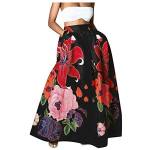 Janly Clearance Sale Womens Summer Dress, Women Bohemian Floral Print Skirt High Waist Party Beach Pocket Long Maxi Skirt for Holiday