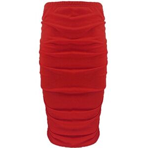 Fashion Star Womens Ladies Plain Stretchy Side Ruched Pencil Tube Bodycon Midi Length Skirt Red