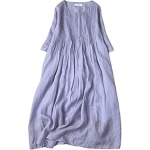 Spring/Summer Dresses for Women Casual Summer Cotton and Linen Baptism Dresses Girls Dresses Vintage Floral Pleated Skirts Purple