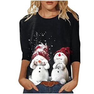 Christmas Printed Tee Tops for Women Casual 3/4 Sleeve Round Neck T-Shirts Stylish Print Tunic Tops Basic Printing Blouse Summer Fall Tee Shirts Christmas Costumes White