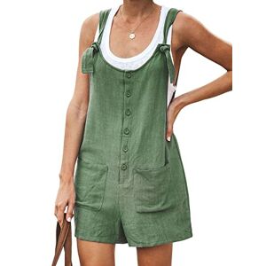 Colisha Women's Casual Summer Cotton Linen Rompers Overalls Sleeveless Wide Leg Jumpsuit Shorts with Pocket Army Green S