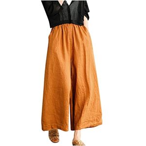 Amhomely Womens Pants Sale Clearance AMhomely Capris Trousers Women Cotton Linen Casual Pants Plus Size Baggy Trousers High Waist Floaty Lounge Solid Loose Fit Pants Elegant Flowy Cropped Trousers Beach Cover-Up Trousers Yellow 4XL