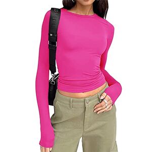 Qianderer Womens Y2k Long Sleeve Top Skim Dupe Crop Tops Scoop Neck Going Out Slim Fit Basic T Shirts Aesthetic Streetwear (Ba Rose, S)
