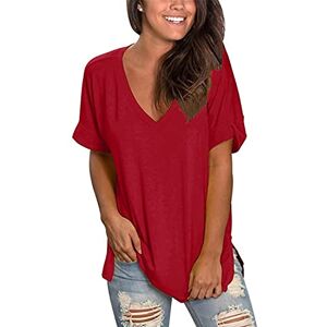 Voqeen Womens Short Sleeve T-Shirt V Neck Basic Summer Tee Tops Ladies Solid Casual Loose Shirts