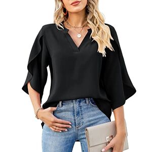 Clearance!Hot Sale!Cheap! TURWXGSO Womens Casual Tunic Tops Plus Size Summer Shirts Casual Loose Short Sleeve V-Neck Petal Sleeve T-Shirt Tops Summer Tops Ladies T Shirts Go Out Outfits Black