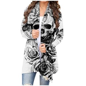 Funaloe 4969 Women Fall Jackets Clearance Uk Sale,Gift For Your Girlfriend,Mom 2022 Halloween Costume for Women Jacket Cardigan Sweaters Open Front Women's Long Sleeve Elegant Casual Printed Tops Blouse White M Skull/Ghost/Pumpkin/Witch/Fried Cat Graphic 