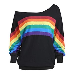 CHAOEN Women Sweatshirt Casual Loose One Off The Shoulder Long Sleeve Oversized Rainbow Print Pullover Top Blouse Shirts