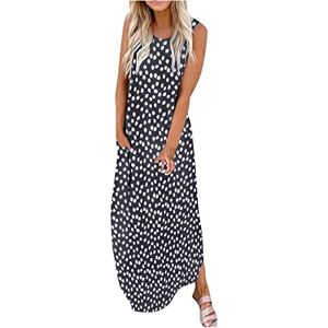 AMhomely Summer Dresses for Women UK Casual Loose Printed Tank Dress Beach Sundress Crewneck Sleeveless Ladies Trendy Tunic Activewear Vacation Cocktail Formal Work Wedding'', 2 Black, 3XL