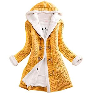 Buetory Women Heavyweight Hooded Sweater Cardigan Casual Winter Warm Sherpa Fleece Lined Cashmere Thermal Plush Coat Outwear(Yellow,Small)