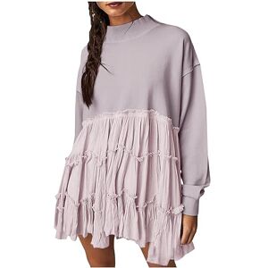 Generic S-489 Purple Juniors Long Sleeve Dresses Loose Fit Oversized Dresses for Women Crewneck Beach Lounge Hawaiian Pleated Peplum Midi Summer Fall Dresses 2024 Clothes MI XXL