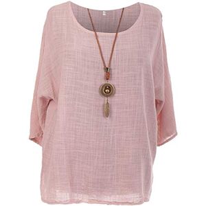 Storm Island Ladies Italian Lagenlook Tunic Cotton Top Women Round Neck Necklace Quirky Shirt (Pink, One Size 10-18 UK)
