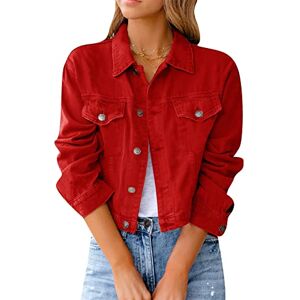 YMING Solid Color V Neck Shirt for Women Long Sleeve Denim Blouse Casual Boyfriend Blouse Shirt Red M