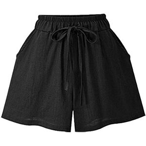 VERYCO Women Summer Loose Shorts Drawstring Elastic Waist Casual Shorts with Pockets Plus Size (Black, UK 22 / Tag 6XL)