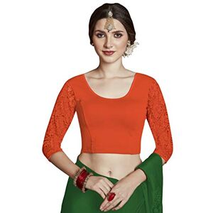 crazy bachat Women's Readymade Indian Designer Orange Color 3/4 net Stretchable Blouse for Saree Crop Top