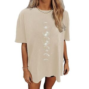 Eunike Womens Oversized T-Shirt Half Sleeve Moon Printed Graphic Tees Black Tunic Tops Tarot Summer Casual Shirts Plus Size Moon-Khaki L