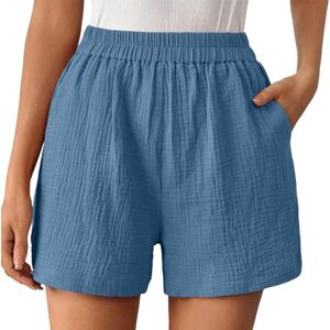 Aoklidil Shorts Women's Summer Cotton Elastic High Waist Short Trousers Causal Ruffle Beach Shorts Plain Leisure Shorts with Drawstring Linen Trousers, A2 Sky Blue, XXL