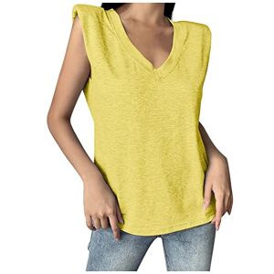 Summer Tops For Women Uk 0414a11614 FunAloe Women Tops Plus Size Flowy Tank Tops for Women Vest Tops Women UK Size 20 Plain Sleeveless V Neck T-Shirt with Shoulder Pads Shoulder Pad Loose Top Yellow Clearance Size 8-18