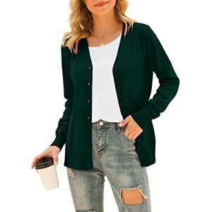HAOMEILI Women's V Neck Button Down Knitwear Long Sleeve Soft Basic Knit Cardigan Sweater(L Dark Green)