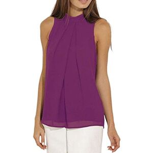 Colisha Women Sleeveless Blouse Chiffon Tank Top Loose Casual Summer Shirts Halter Neck Vest Top Plain T Shirt Purple L