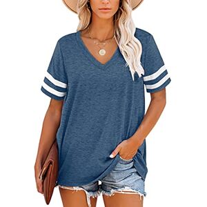 MOLERANI T Shirts for Women Short Sleeve V Neck Striped Summer Tops Casual Loose Tee Dark Blue Size 22-24