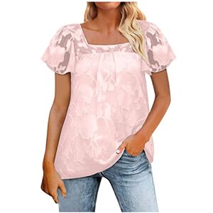 V Neck Blouses For Women Uk Tunic Tops for Women UK Square Neck Vintage Floral T Shirt Ladies Retro Tops Loose Casual Shirts Puff Short Sleeve Plain Longline Summer Tee Shirts Long Length Blouse for Leggings Pink