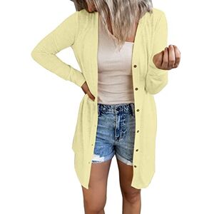 Generic Summer Cardigans for Women Womens Open Front Lightweight Long Cardigan Button Down Loose Solid Outerwear Jackets for Women UK Yellow