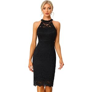 Allegra K Elegant Lace Dress for Women's Halter Neck Sleeveless Bodycon Cocktail Sheath Dress Black XL
