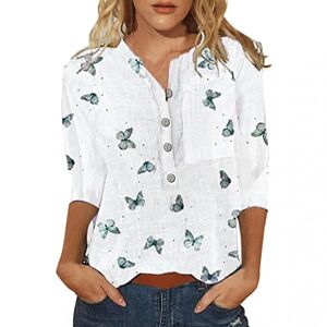 Celucke Ladies Floral Printed Three-Quarter Sleeve Button Down Shirts Regular Fit Tunic Top, Womens T-Shirt Casual Comfy Soft Fashion Jumper T-Shirt Blouse