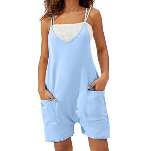 Gyaimxfu Women's Elegant Festive Jumpsuits Summer Stretch Casual Loose Dungarees Gradient Colour/Solid Colour Sleeveless Bib Shorts Women's Short Wide Trouser Leg Playsuit Romper, blue, S