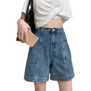 Generic Women Denim Shorts Vintage Knee-Length Spliced Fashion Loose Casual Streetwear High Street Cool Teens Blue