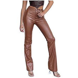 Pants For Women Uk 0310a21416 Black Joggers Womens Leather Trousers Women Baggy Trousers Flared Trousers Women Fashion Women Plain Zip Casual Mid Waist Long Pants Full Length Pants Zip Mid-Rise Trousers Brown