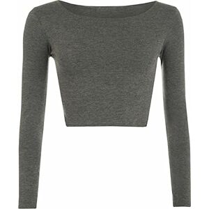 Fairy Trends Ltd Womens Crop Long Sleeve T Shirt Ladies Short Plain Basic Round Neck Shirts Top 8-14 (Charcoal UK 8-10)