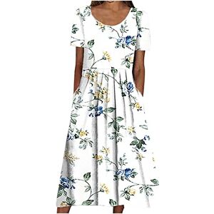 Kuih Summer Dresses for Women UK Elegant Dresses Half Sleeve Casual Dresses V-Neck Sundress with Pocket Loose Party Dresses Comfy Beach Dresses Comfy Ballgown Dress Daily Clothing for UK Size 8-16