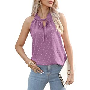 Sampeel Sale Vest Tops for Women Summer Halter Neck Sleeveless Ladies Swiss Dot Chiffon Tank Purple Size 22-24