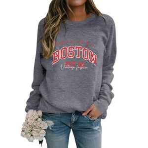 Dresswel Women's Boston Est .98 Sweatshirt Crew Neck Long Sleeve Jumper Tops Teenager Girls Vintage Pullover Blouse Streetwear
